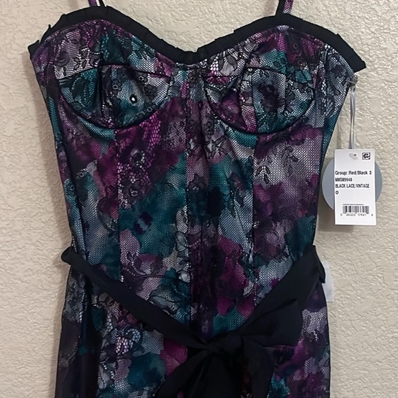 PEARL MARCHESA Dress Floral Black Lace Overlay Corset Mini Slip 0 - Picture 2 of 10